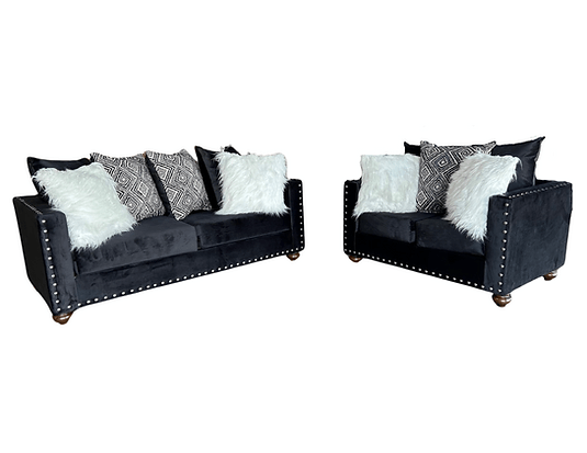 S315 Black Velvet Sofa And Loveseat