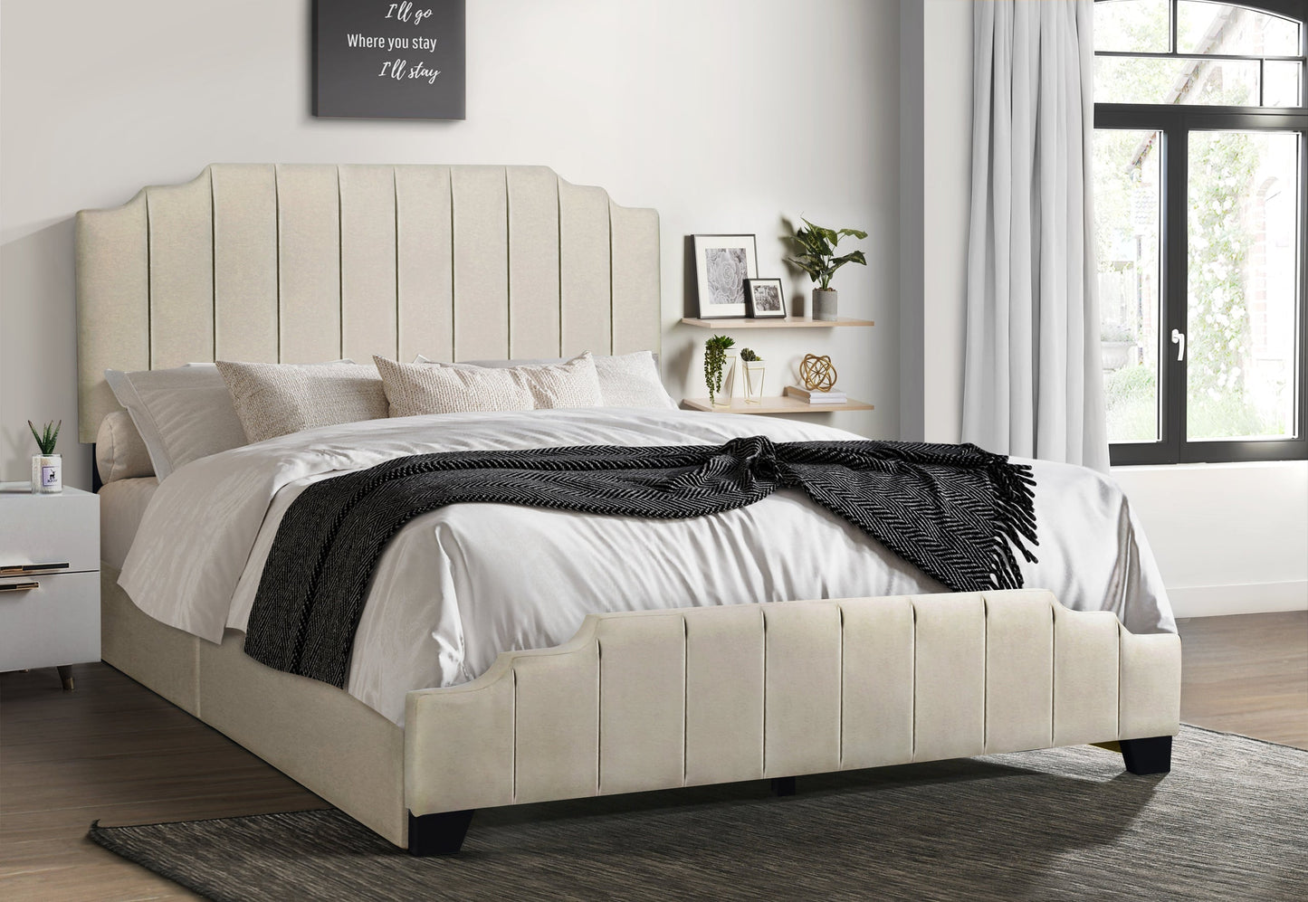 Ridge Beige Full Platform Bed with Side Drawer Storage