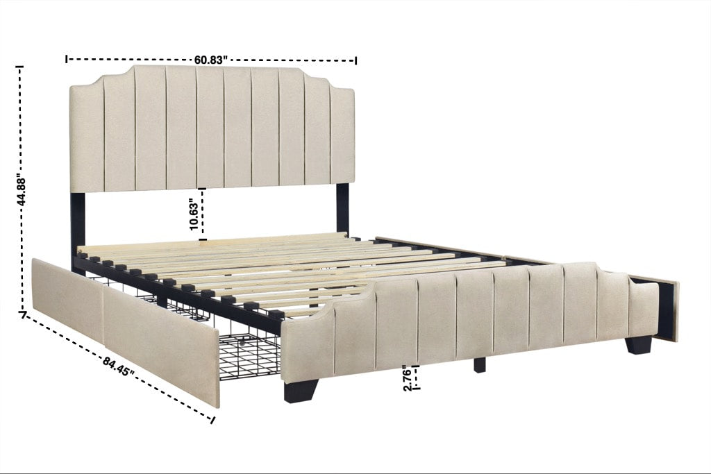 Ridge Beige Full Platform Bed with Side Drawer Storage