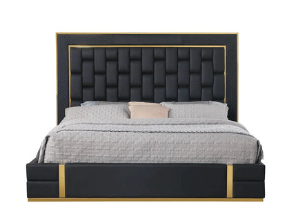 B700 Marbella Black/Gold Leather Queen Storage Platform Bed