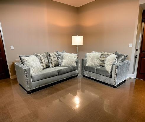 S315 Silver Velvet Sofa And Loveseat