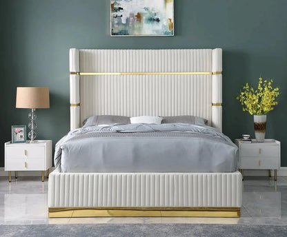 B786 Aspen Cream Velvet Queen  Bed