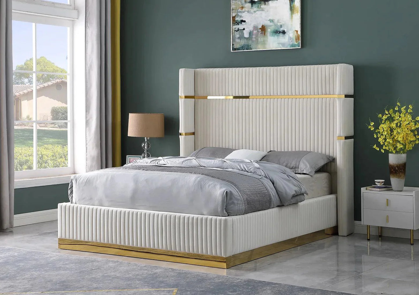 B786 Aspen Cream Velvet King Bed