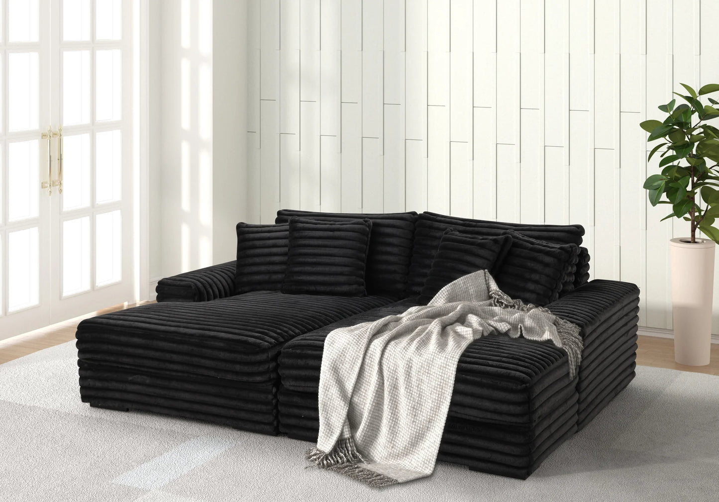 Edna Black Oversized Double Chaise Sectional