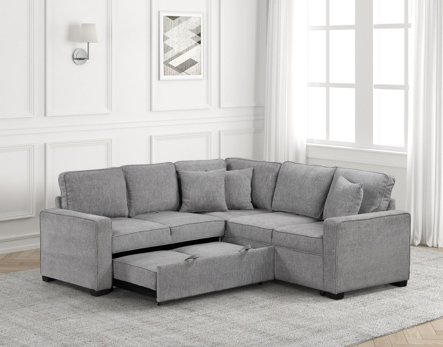 Ariel Gray Sectional With Pull-Out Bed