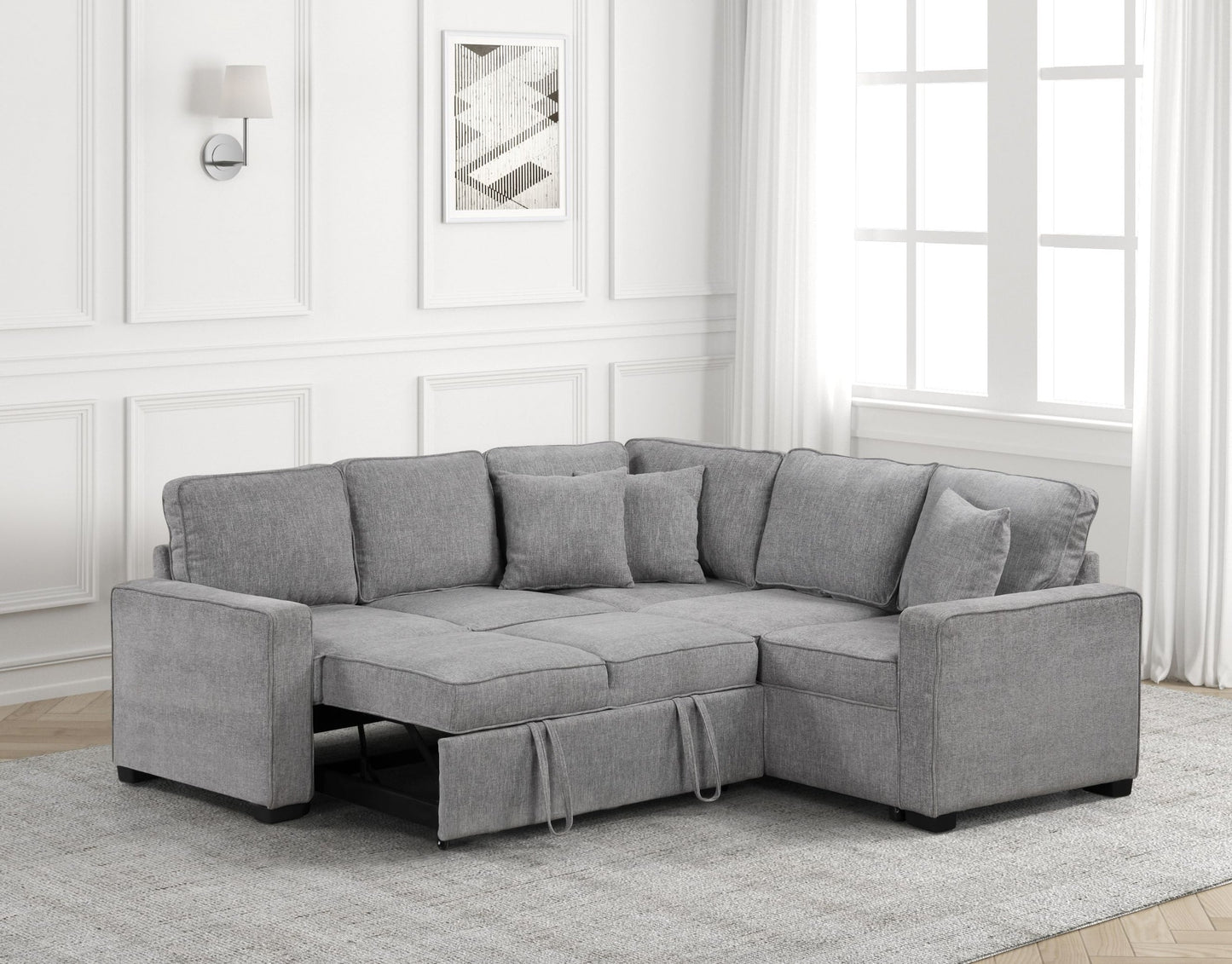 Ariel Gray Sectional With Pull-Out Bed