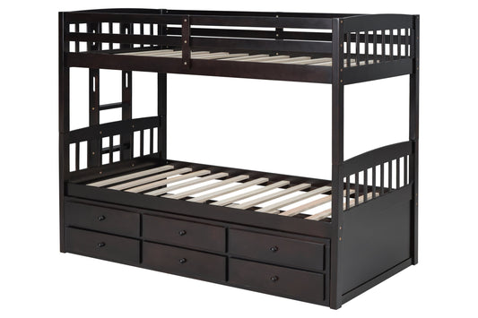 BB40 Espresso Twin /Twin Bunk Bed with 3 Drawers