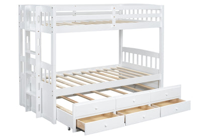 BB40 White Twin /Twin Bunk Bed with 3 Drawers