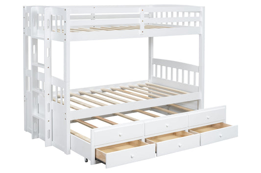 BB40 White Twin /Twin Bunk Bed with 3 Drawers