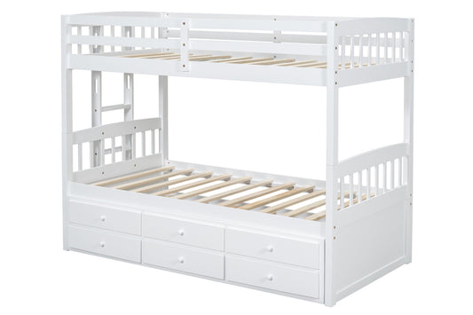 BB40 White Twin /Twin Bunk Bed with 3 Drawers