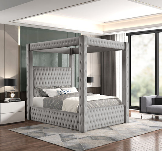 Castle Grey Platform Canopy King Bed