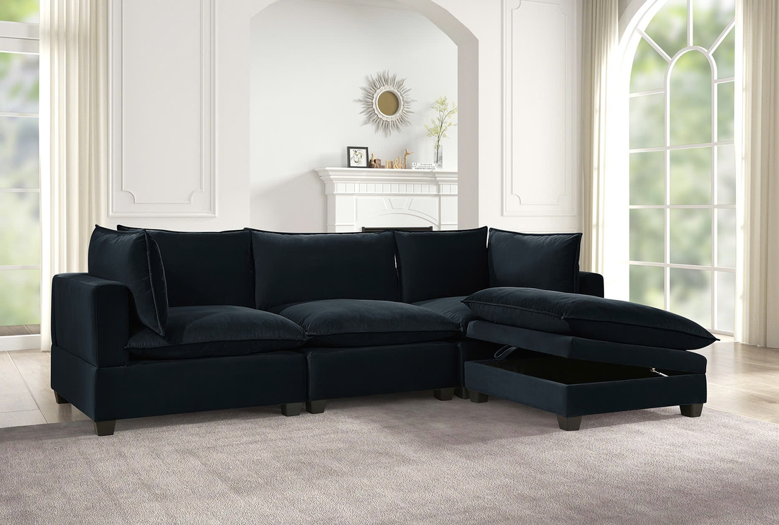 Cloud Black Velvet 4-Piece Modular Sectional