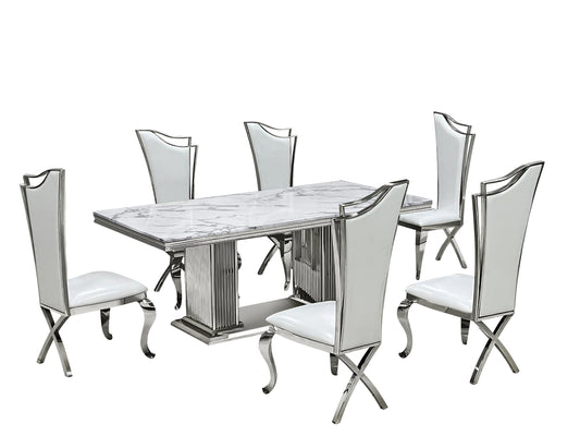 Stella Silver/White 7-Piece Dining Room Set