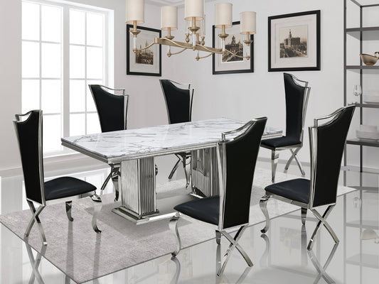 Stella Silver/Black 7-Piece Dining Room Set