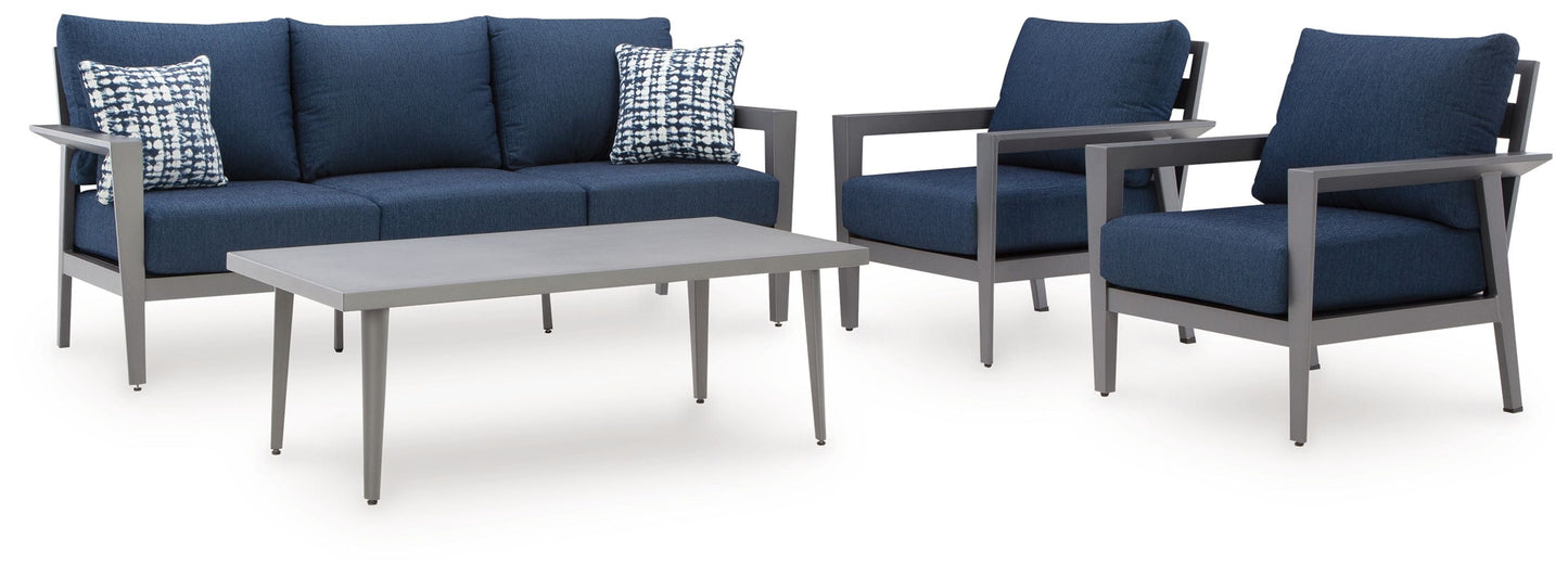 Gali - Gray / Blue - Sofa / Chairs / Table Set (Set of 4)