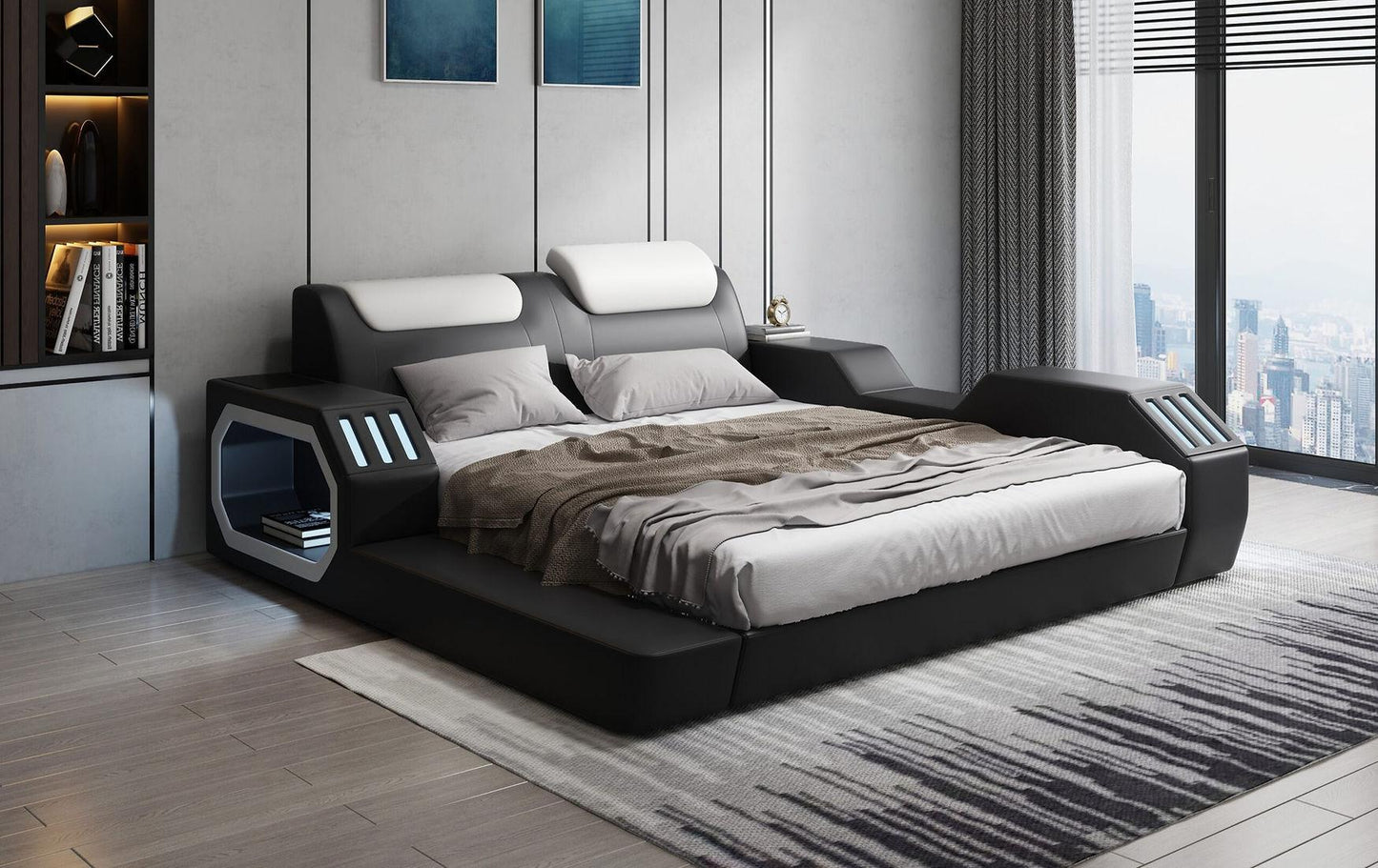 B126 Matrix Black/White Queen Bed