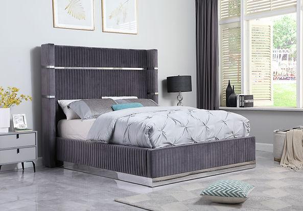 B786 Aspen Grey Velvet King Bed