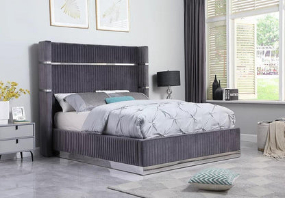 B786 Aspen Grey Velvet Queen Bed