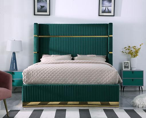 B786 Aspen Green Velvet King Bed