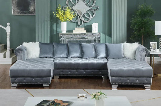 S6350 Jordan II (Grey) Double Chaise Velvet Sectional