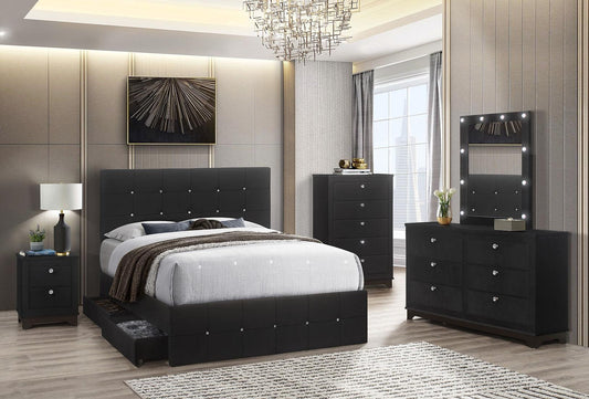 B8200 Midnight Black Velvet Platform Bedroom Set