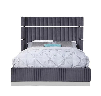 B786 Aspen Grey Velvet Queen Bed