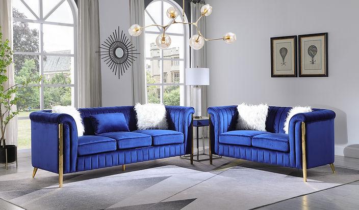 S8288 Fara (Blue/Gold)  Sofa And Loveseat