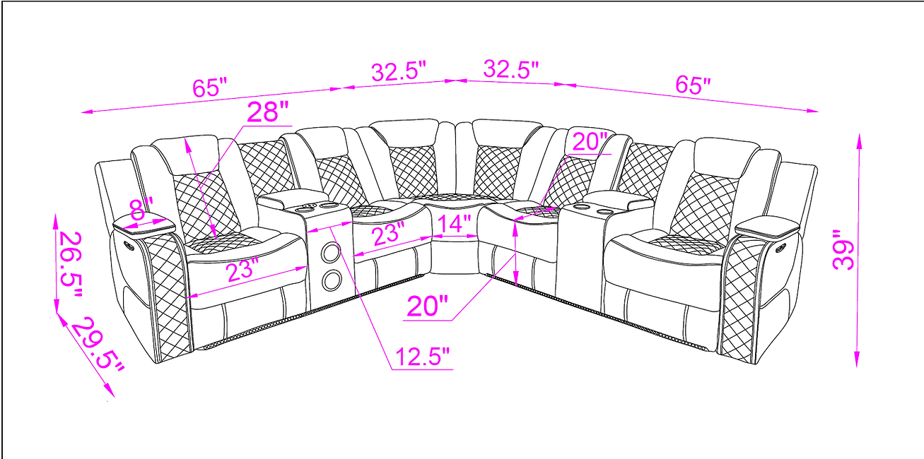 S3480 Eclipse (White) Power Reclining Sectional