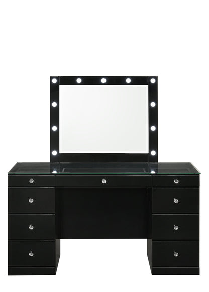 Avery - Vanity Desk With Glass Top And LED Mirror - Black