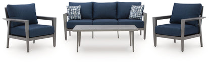 Gali - Gray / Blue - Sofa / Chairs / Table Set (Set of 4)