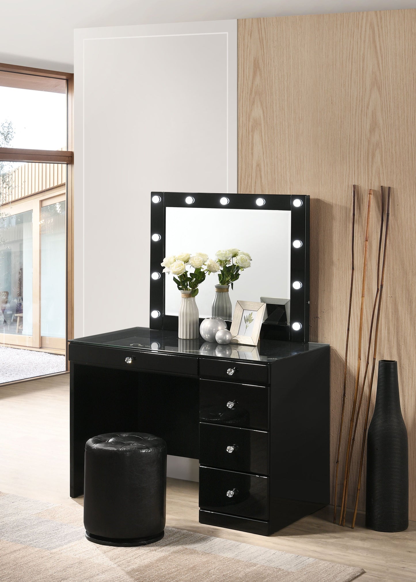 Morgan - Vanity Desk With Glass Top And Led Mirror