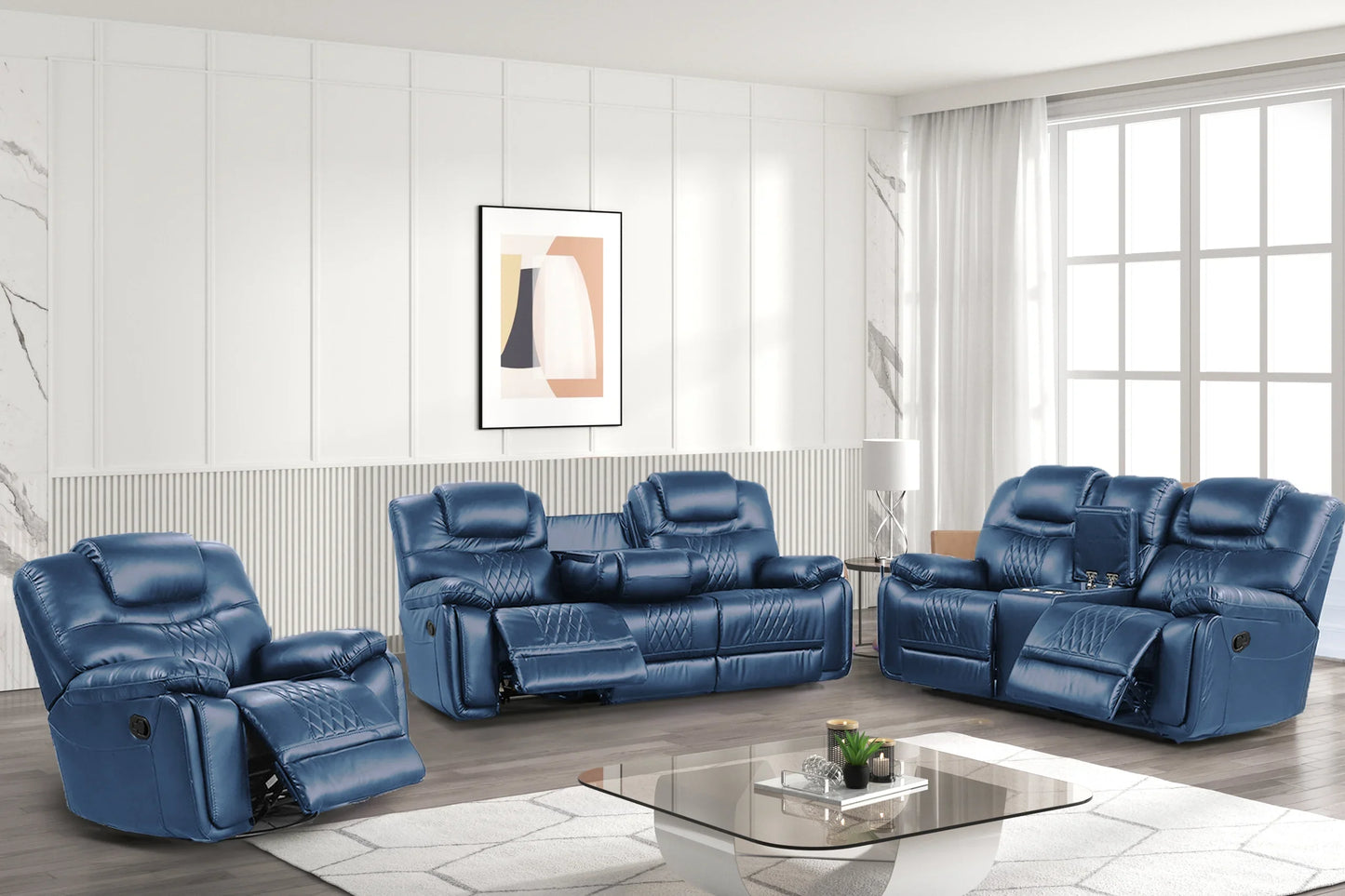 Galveston Blue Oversized 3-Piece Reclining Living Room Set