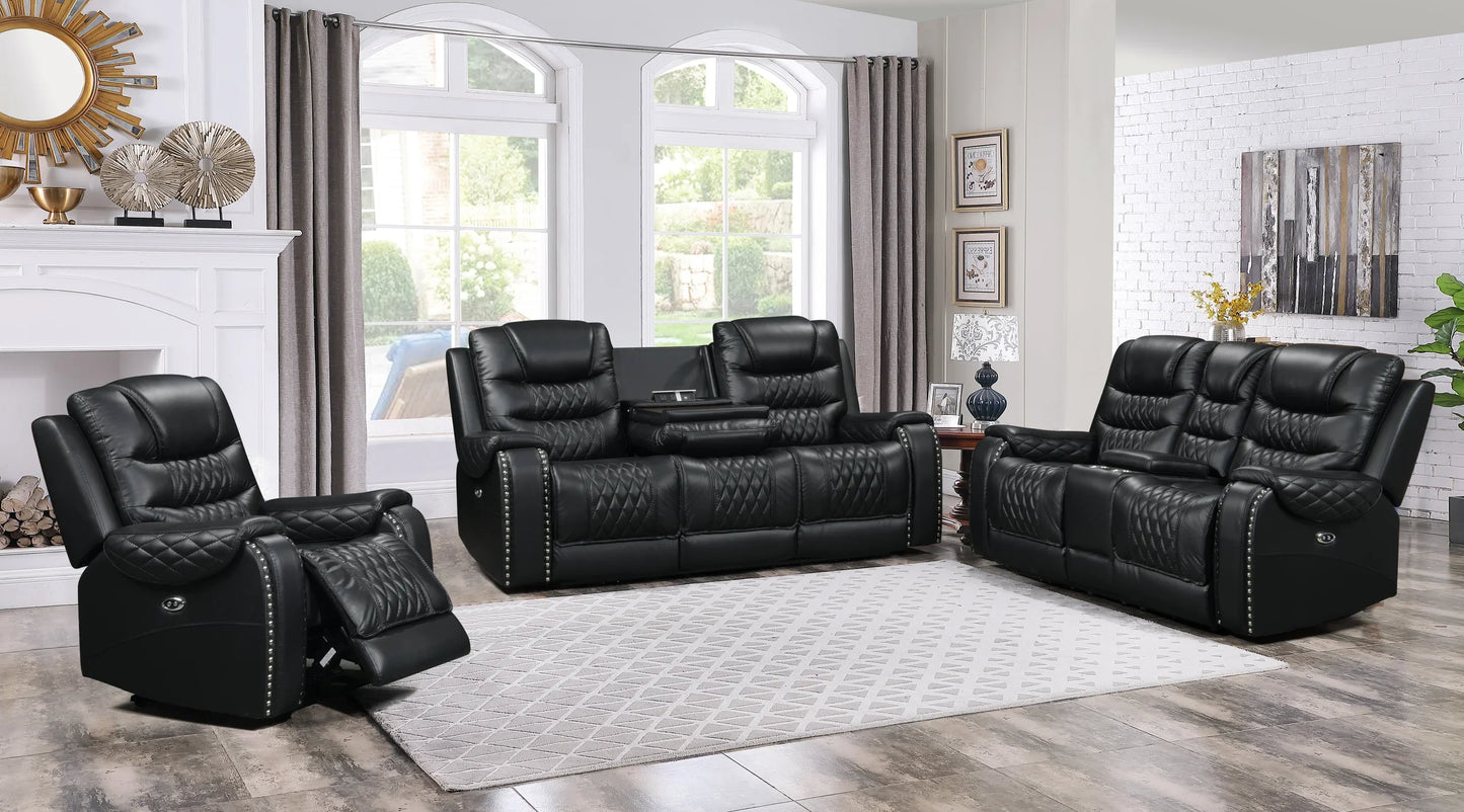 Harley Black Top Grain 3-Piece Power Reclining Living Room Set