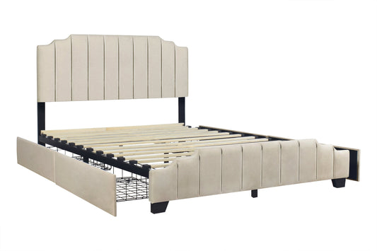 Ridge Beige Full Platform Bed with Side Drawer Storage