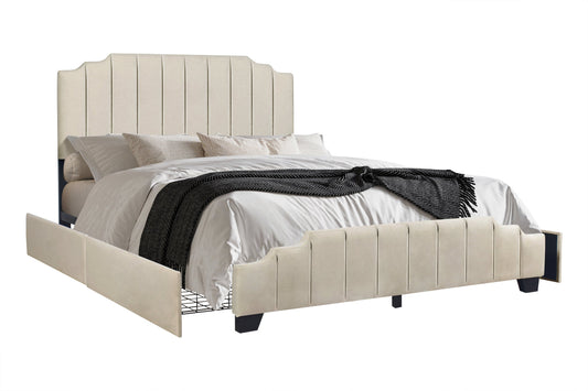 Ridge Beige Full Platform Bed with Side Drawer Storage