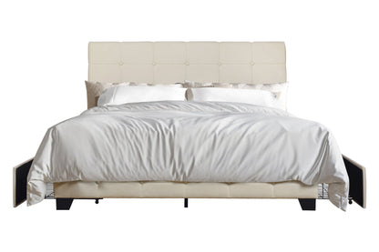 Capitone Beige Full Platform Bed with Side Drawer Storage