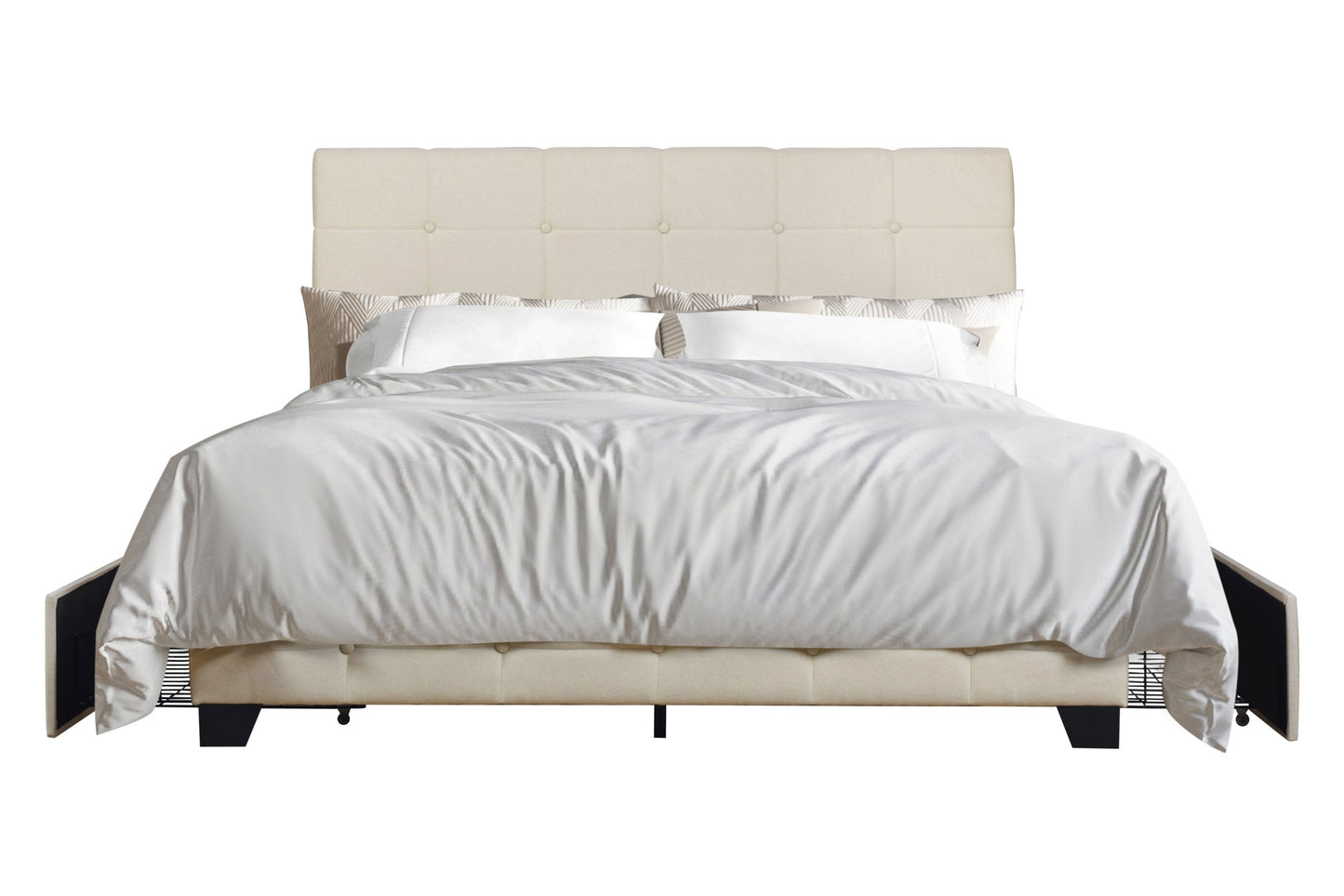 Capitone Beige Queen Platform Bed with Side Drawer Storage