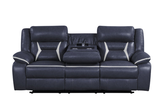 Luka Navy 3-Piece Reclining Living Room Set