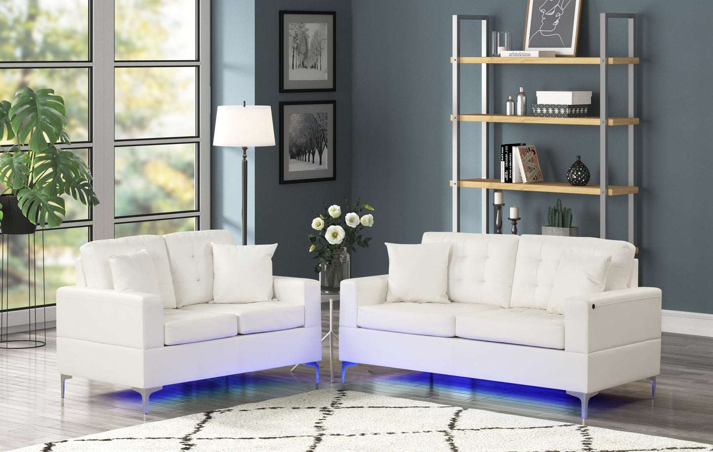 Miami White Living Room Set with LED Lights