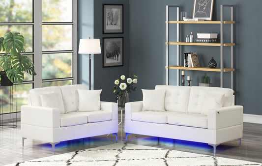 Miami White Living Room Set with LED Lights