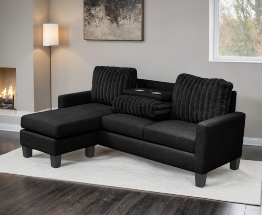 Neymar Black Reversible Sectional with Drop Down Table