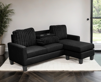 Neymar Black Reversible Sectional with Drop Down Table