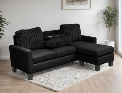 Neymar Black Reversible Sectional with Drop Down Table