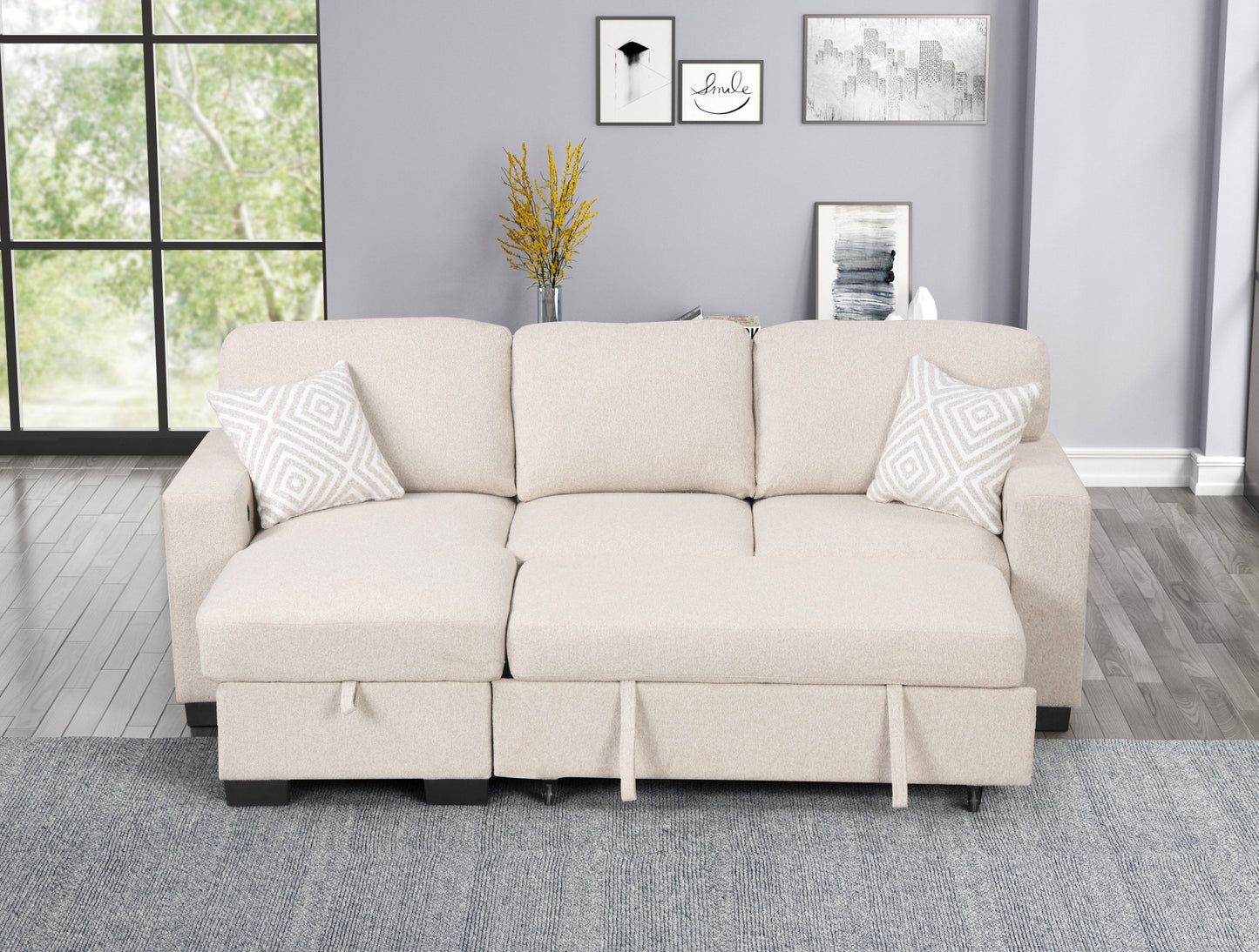 Pacific Beige Reversible Sectional With Pull-Out Bed