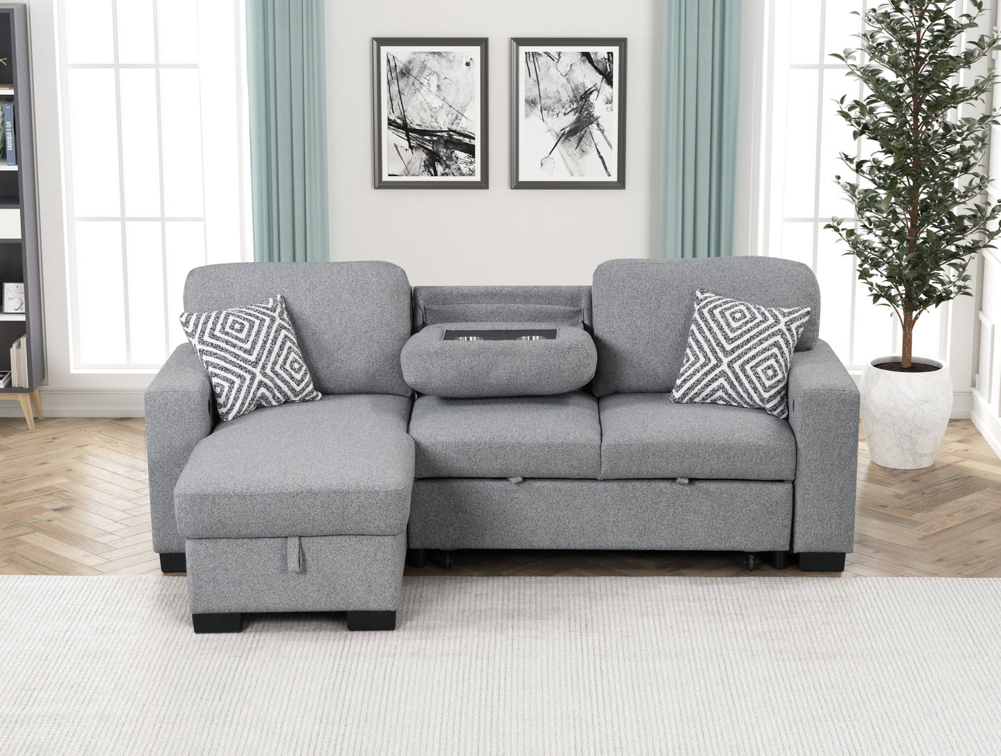 Pacific Gray Reversible Sectional With Pull-Out Bed