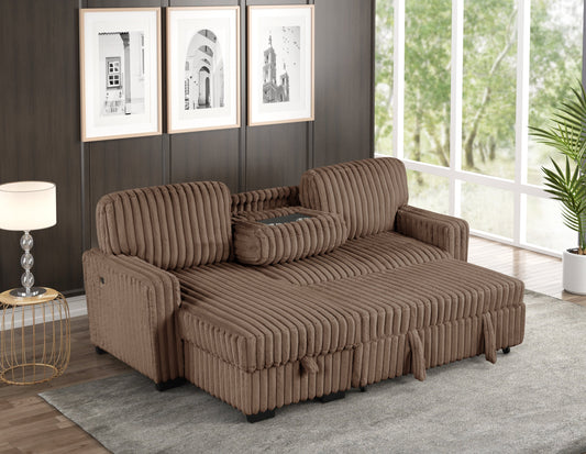 Poland Mocha Reversible Sectional With Pull-Out Bed