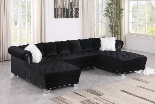 S6350 Jordan II (Black) Double Chaise Velvet Sectional