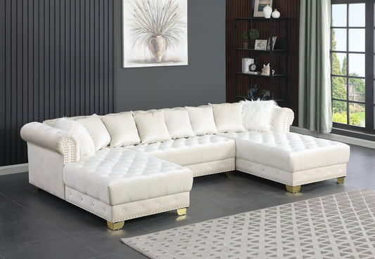 S6350 Jordan II (Cream) Double Chaise Velvet Sectional