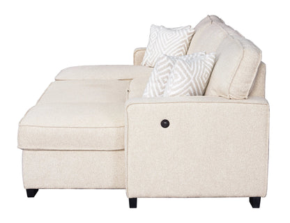 Sahara Beige Double Storage Chaise Sectional with Drop Down Cupholders