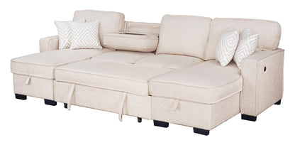 Sahara Beige Double Storage Chaise Sectional with Drop Down Cupholders